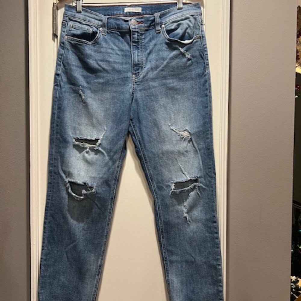 Themogan Women's Frankie Low Rise Girlfriend Distressed Denim Jeans Sz 13 Blue